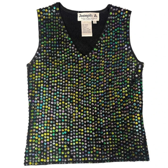 Joseph A Vintage‎ 90s Multicolor Sequin Tank Top Size Small - Picture 1 of 12
